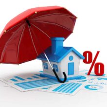 PMI Insurance home, House under red umbrella.