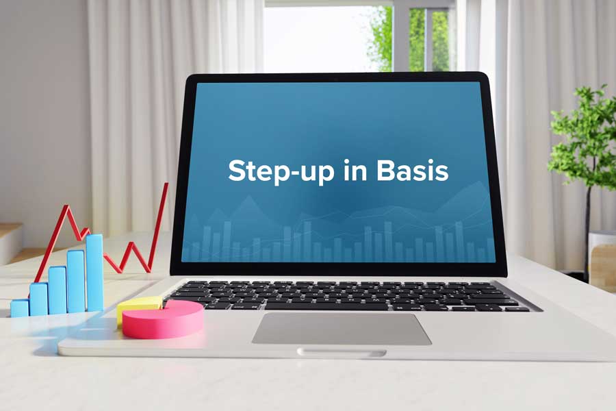Step up basis words on a computer on desk