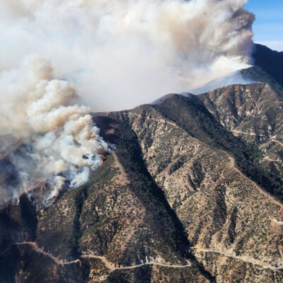 Eaton Fire on the mountain slopes bordering the Angeles National Forest and the NASA Jet Propulsion Laboratory (JPL).