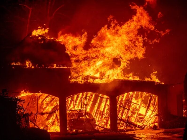House in Pasadena, California up in flames in the Eaton Fires.