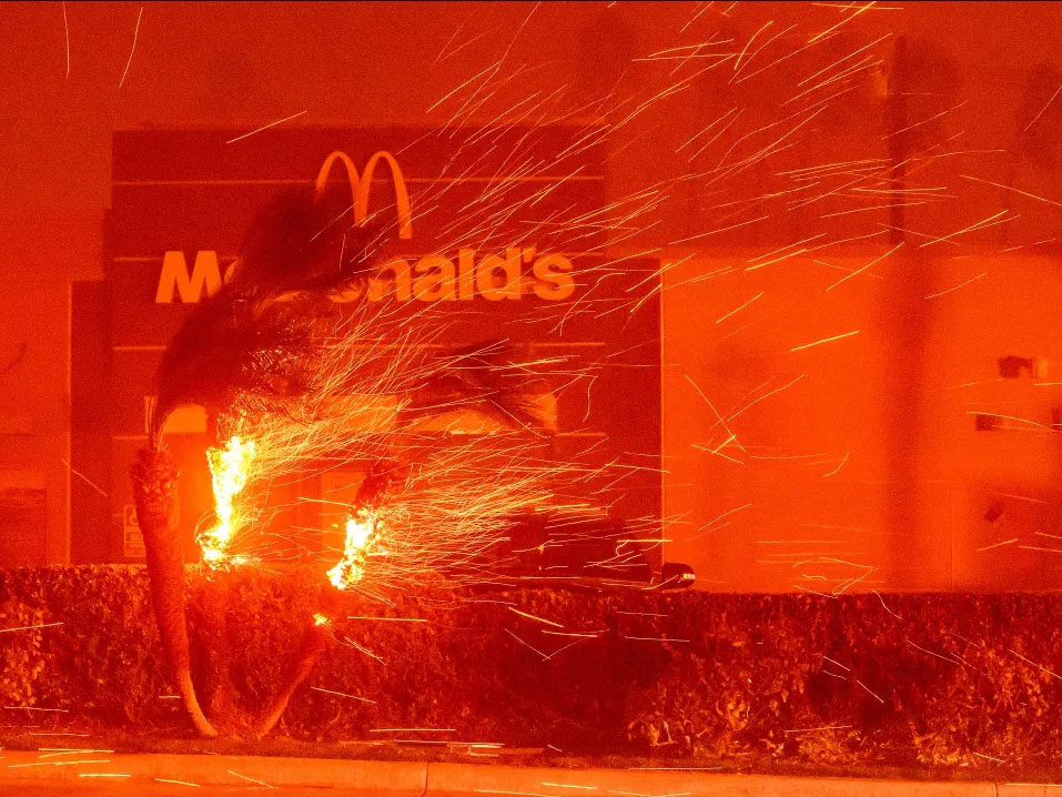 McDonald's burns down in the Eaton fires in Pasadena, California.