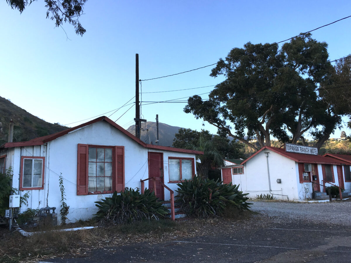 Exterior shot of the Topanga Ranch Motel before in burnt down in the Pacific Palisades Fire.