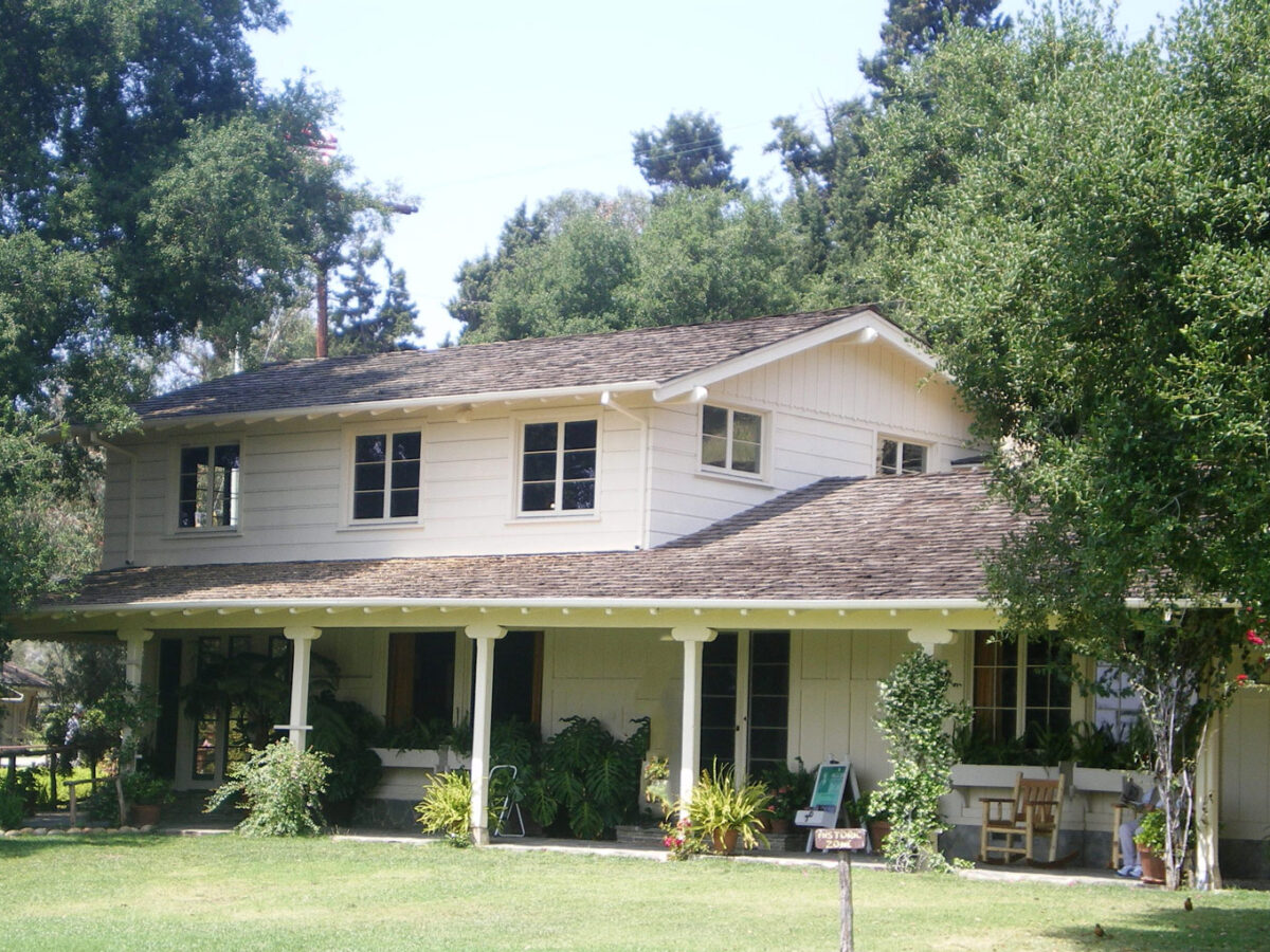 Exterior shot of the Will Roger's house before in burnt down in the Pacific Palisades Fire.